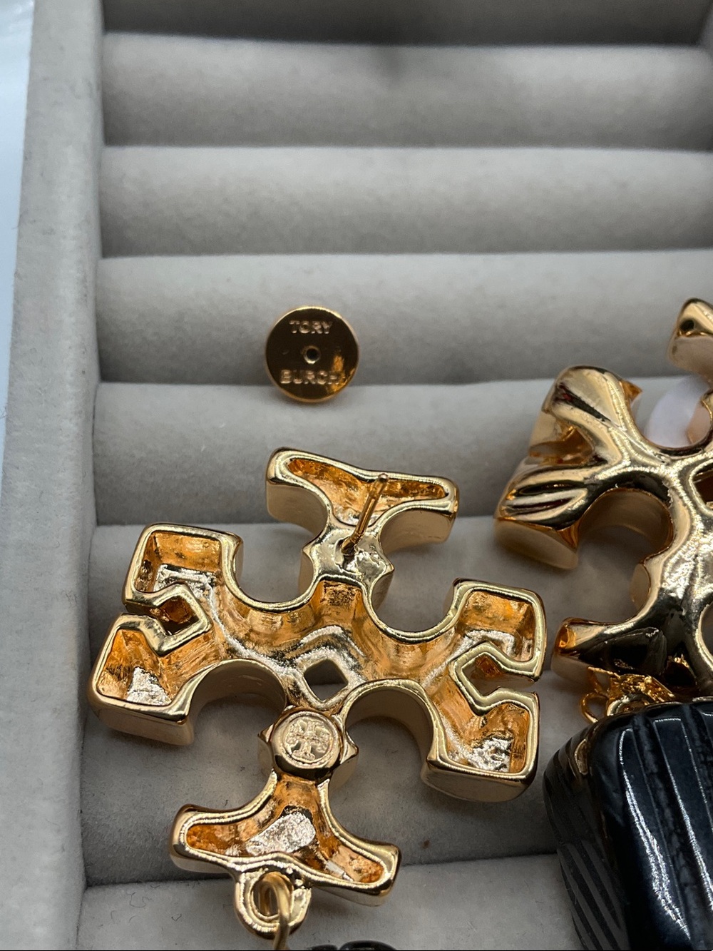 Tory Burch Gold and Black Roxanne Double Drop Clip-On Earrings - Picture 5 of 6